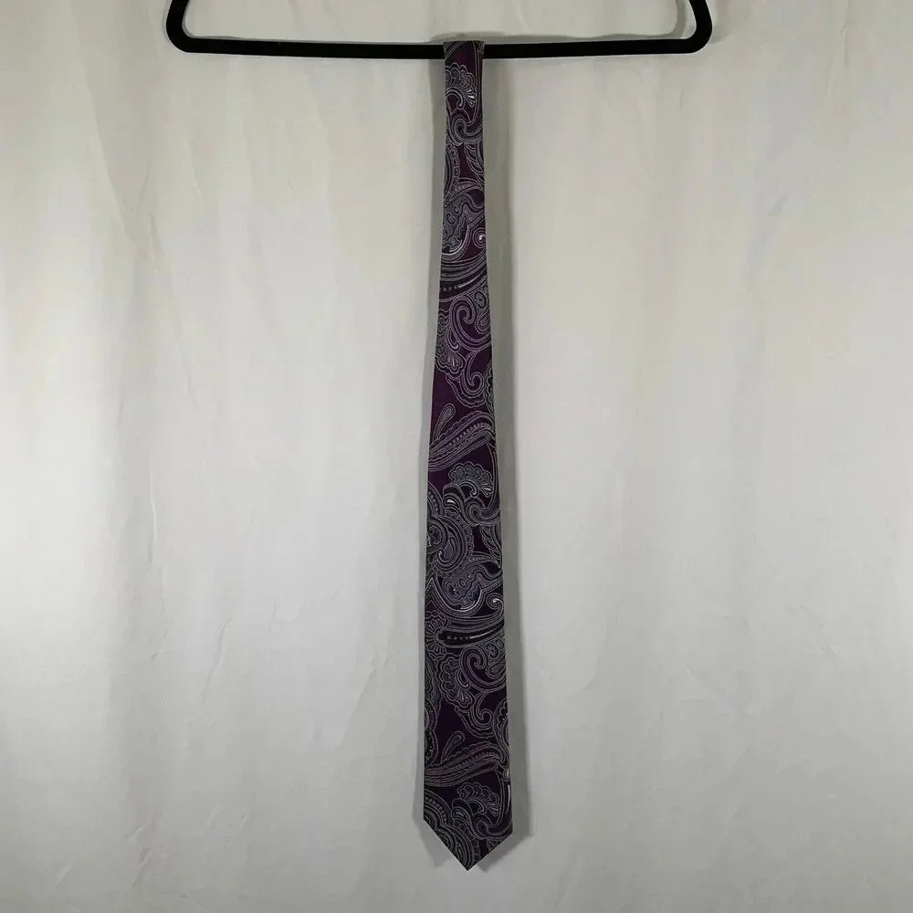 Geoffrey Beene Tie Purple Paisley Print 60" Long 3.5" Wide Dress Office - Picture 2 of 5